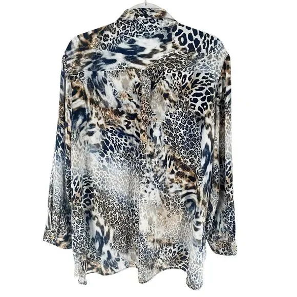 Chicos Shirt Womens XXL Brown Animal Print Zebra Cheetah Popover Tunic Top - Picture 2 of 16